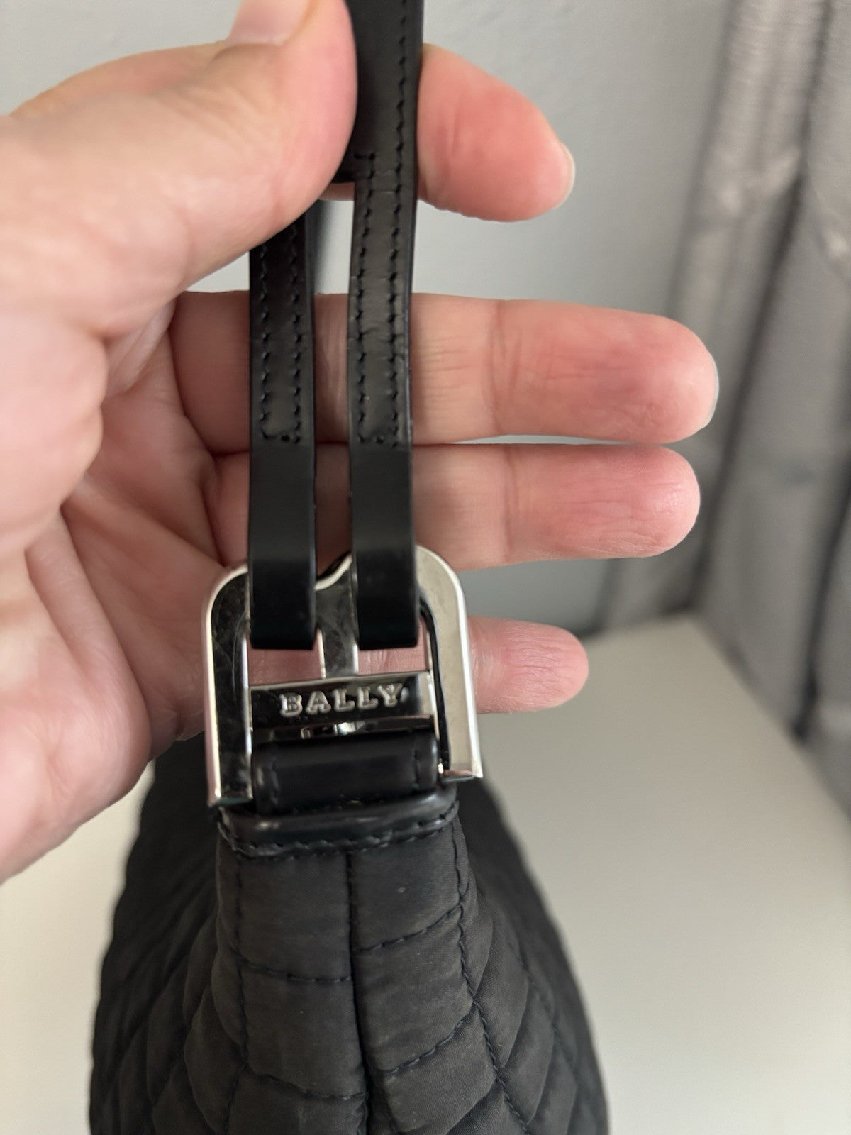 Bally Black Quilted Nylon Leather Handle Shoulder bag