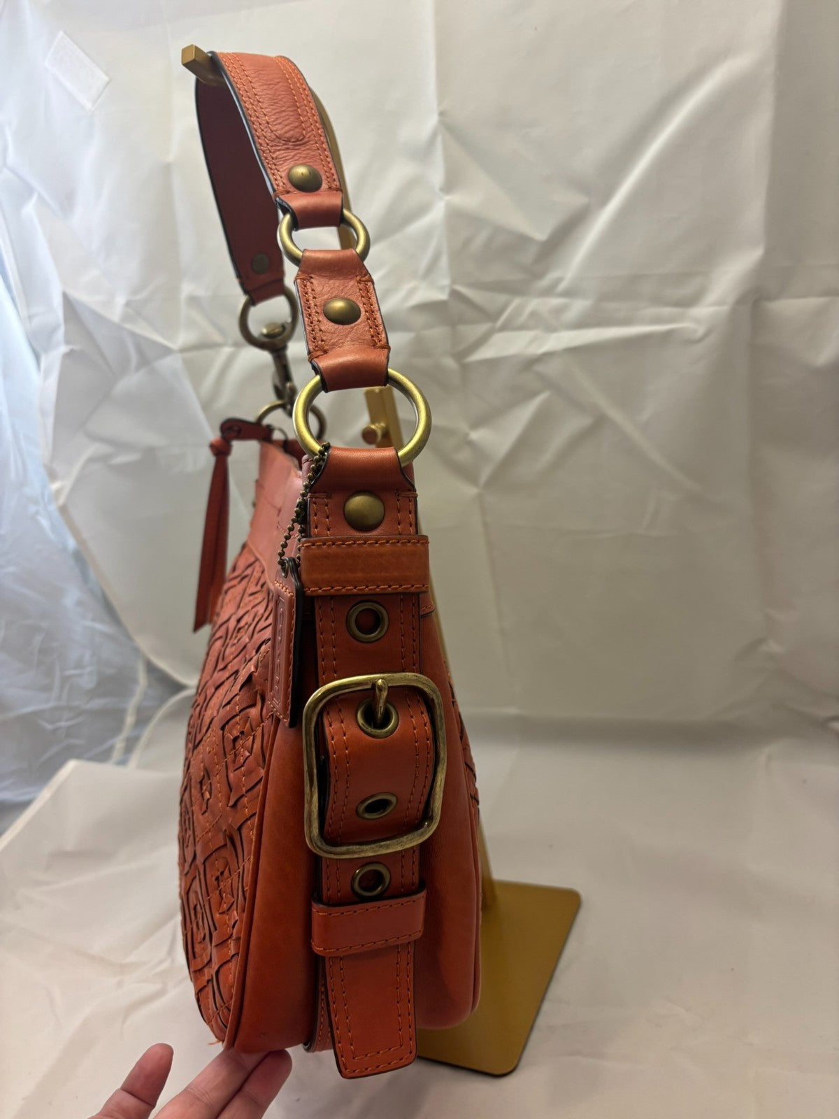 Coach Zoe Woven Leather Burnt Orange