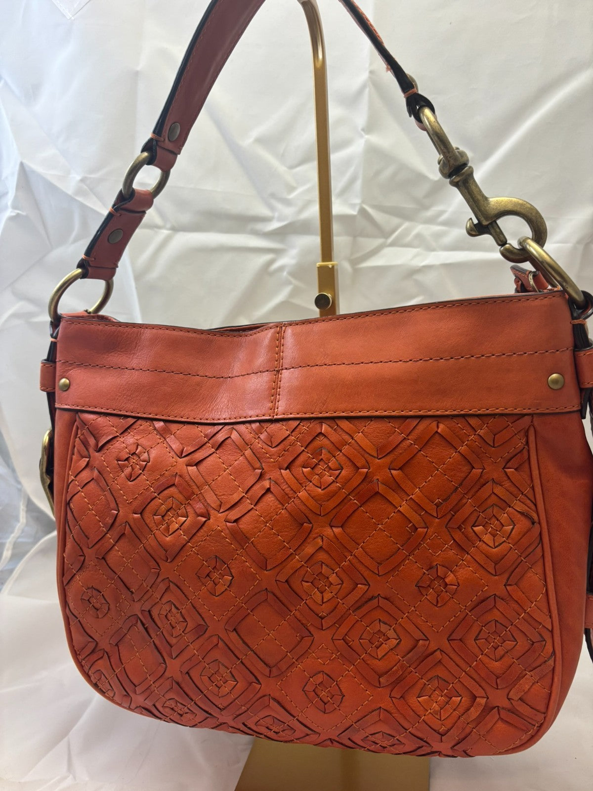 Coach Zoe Woven Leather Burnt Orange