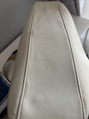 SALVATORE FERRAGAMO WHITE Canvas LEATHER Trim HOBO SHOULDER BAG Needs TLC