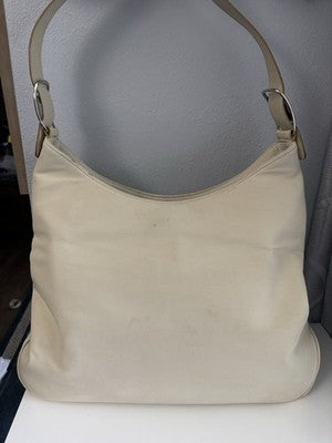 SALVATORE FERRAGAMO WHITE Canvas LEATHER Trim HOBO SHOULDER BAG Needs TLC