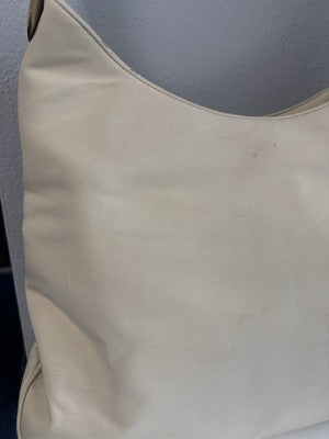 SALVATORE FERRAGAMO WHITE Canvas LEATHER Trim HOBO SHOULDER BAG Needs TLC