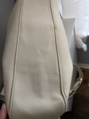 SALVATORE FERRAGAMO WHITE Canvas LEATHER Trim HOBO SHOULDER BAG Needs TLC