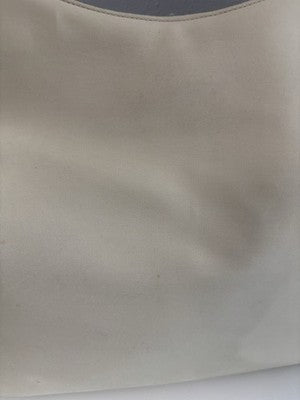 SALVATORE FERRAGAMO WHITE Canvas LEATHER Trim HOBO SHOULDER BAG Needs TLC