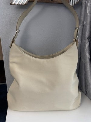 SALVATORE FERRAGAMO WHITE Canvas LEATHER Trim HOBO SHOULDER BAG Needs TLC