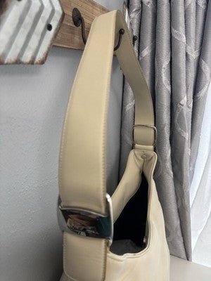SALVATORE FERRAGAMO WHITE Canvas LEATHER Trim HOBO SHOULDER BAG Needs TLC