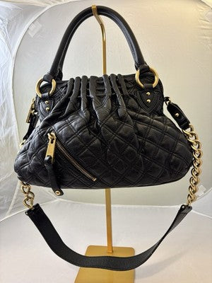 Marc Jacobs Cecilia Black Quilted Leather Satchel Crossbody Bag