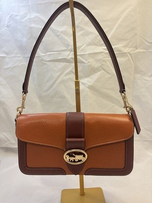 COACH GEORGIE SIG. COLORBLOCK ORANGE RED LEATHER CROSSBODY BAG - FREE SHIPPING