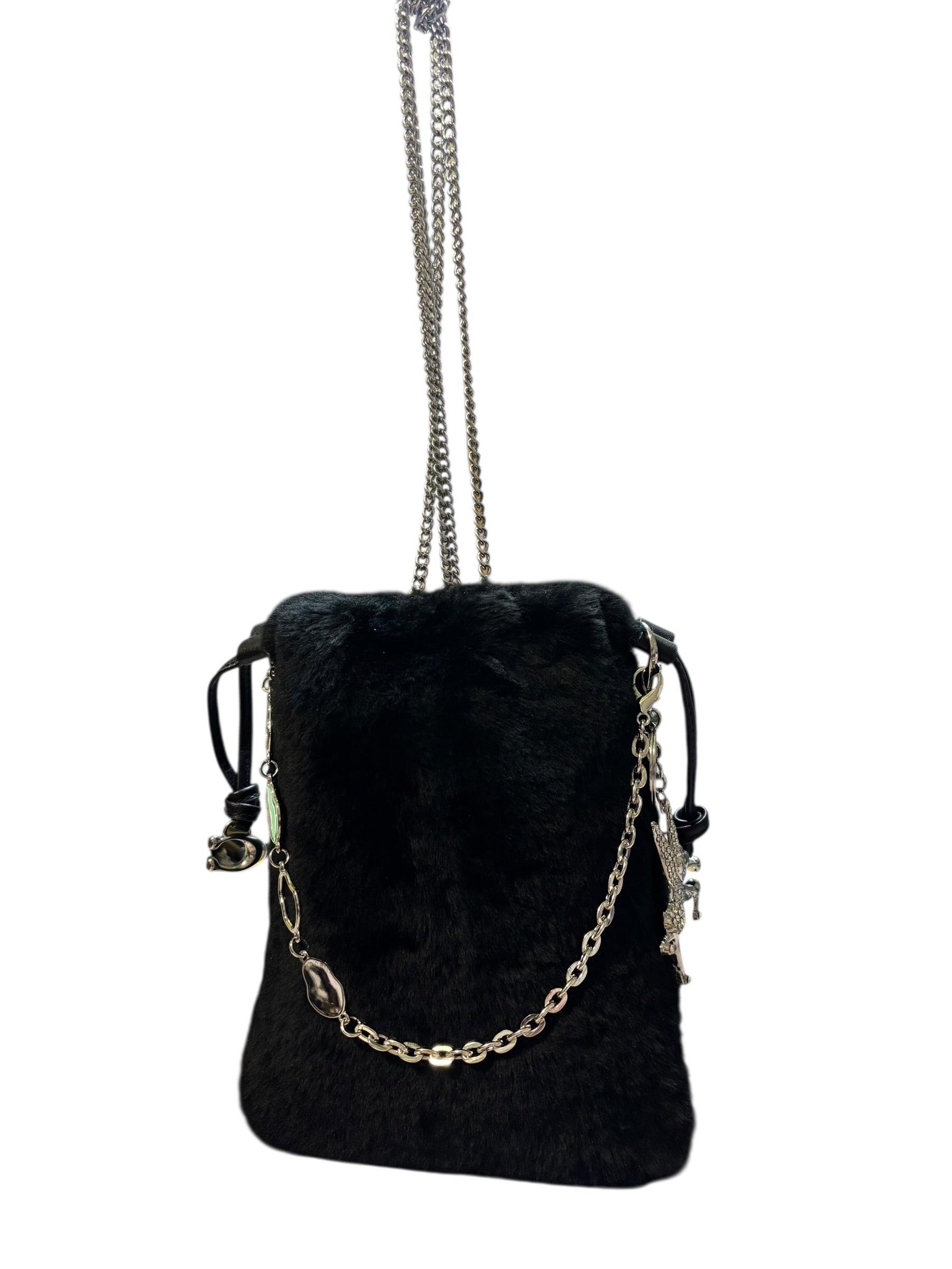 Coach Black Shearling Drawstring Bag