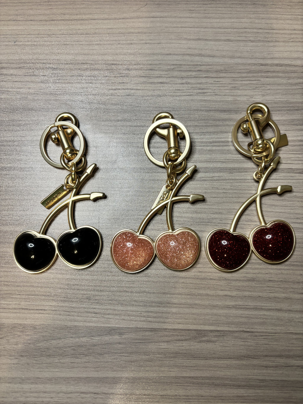 Cherry Purse Charms in Black, Pink or Red with Gold Tone Hardware