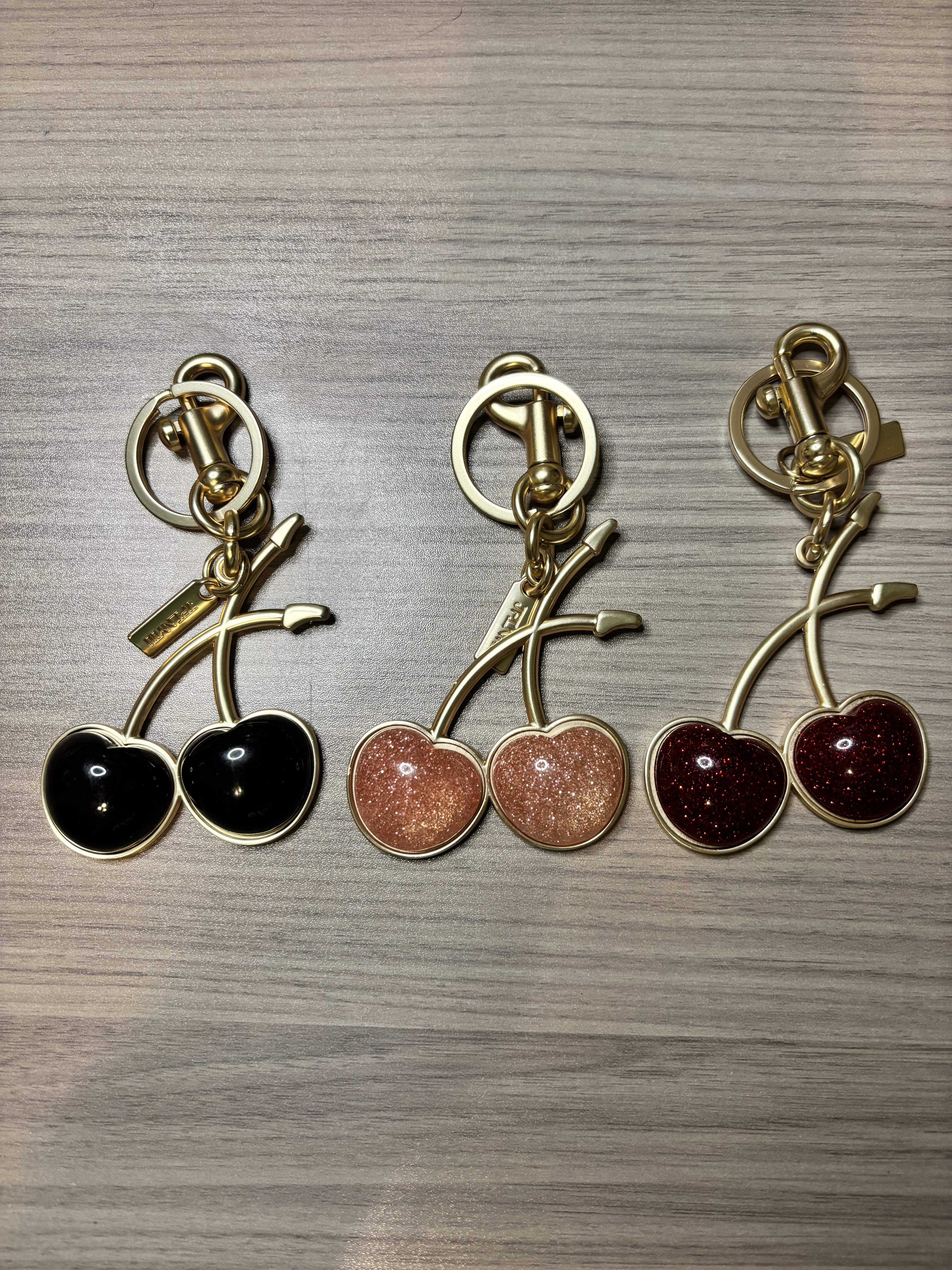 Cherry Purse Charms in Black, Pink or Red with Gold Tone Hardware