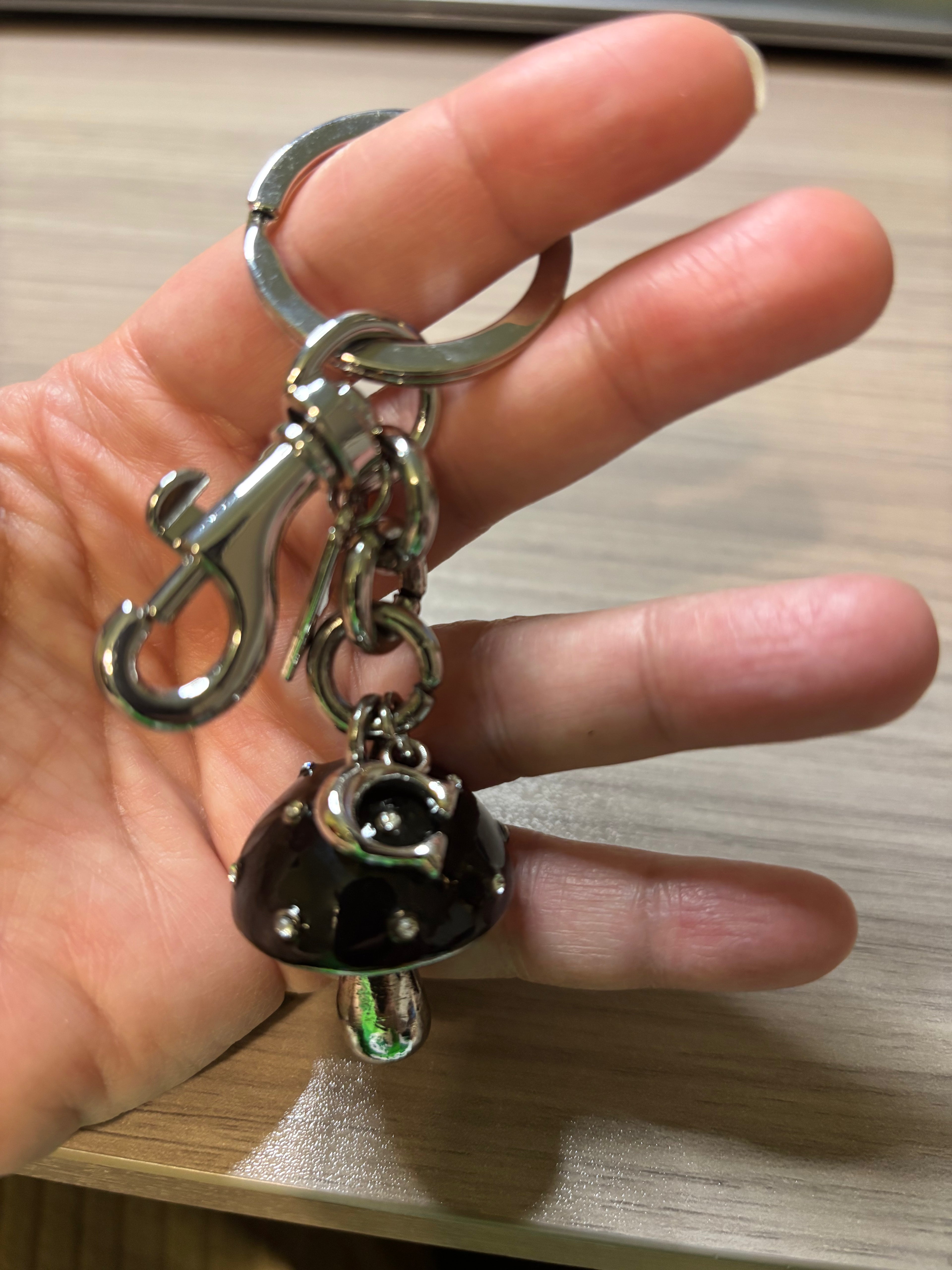 Black Enamel Mushroom Purse Charm with Silver Tone Hardware