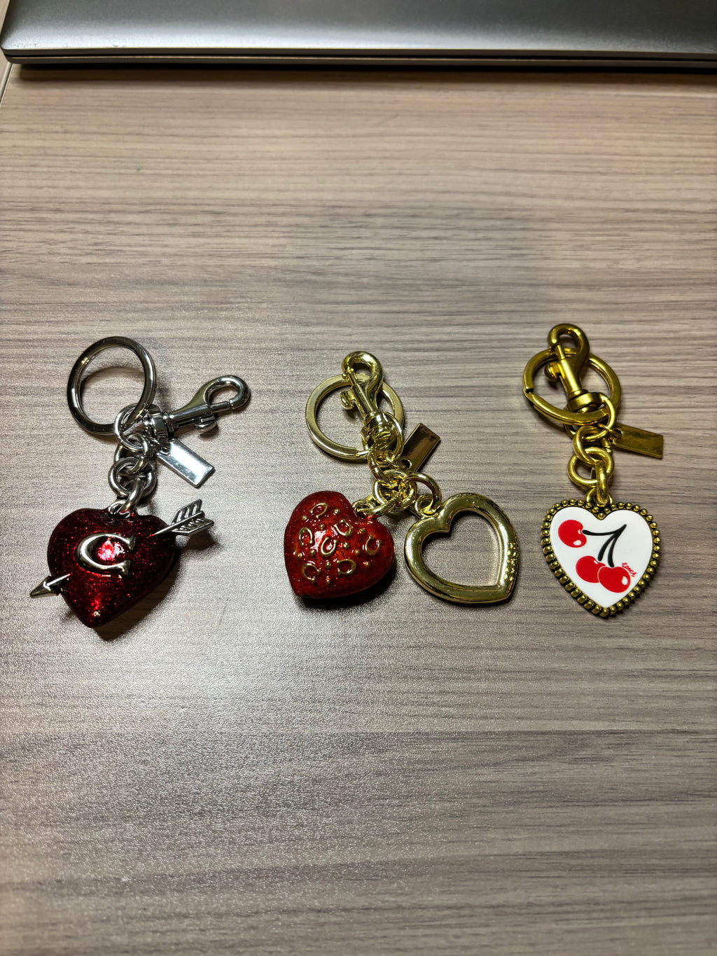 Heart Purse Charms with Arrow, Cherry and Gold Heart Designs