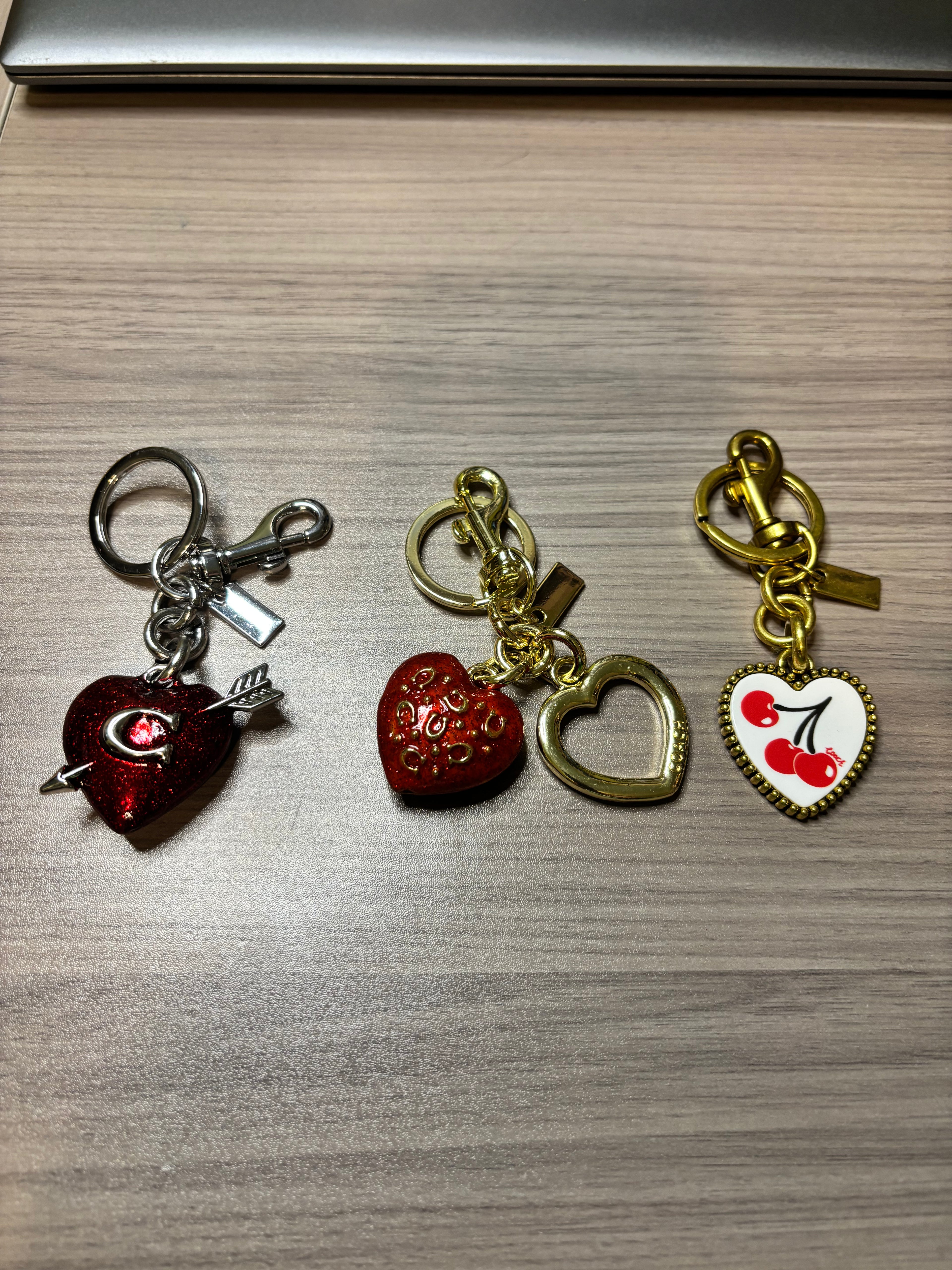 Heart Purse Charms with Arrow, Cherry and Gold Heart Designs