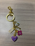 Purple Heart and Lock Purse Charm with Key and Floral Details