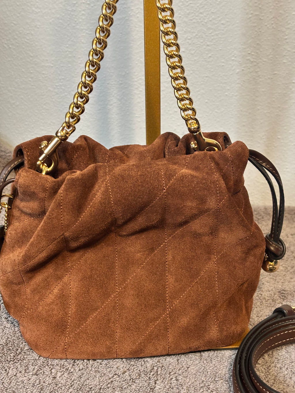 Coach Faye Mini Quilted Suede Drawstring Bag in Maple – New without Tags