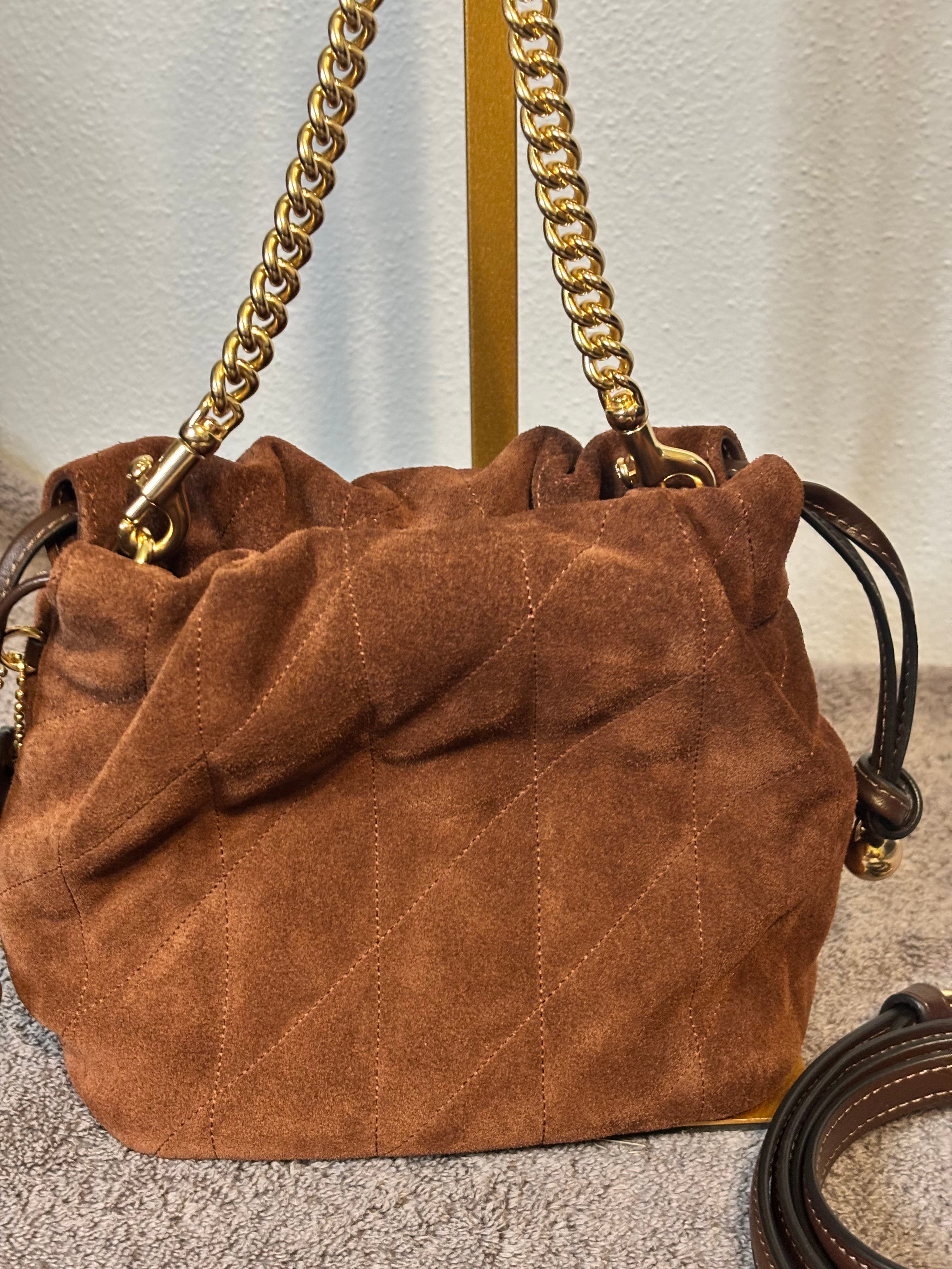 Coach Faye Mini Quilted Suede Drawstring Bag in Maple – New without Tags