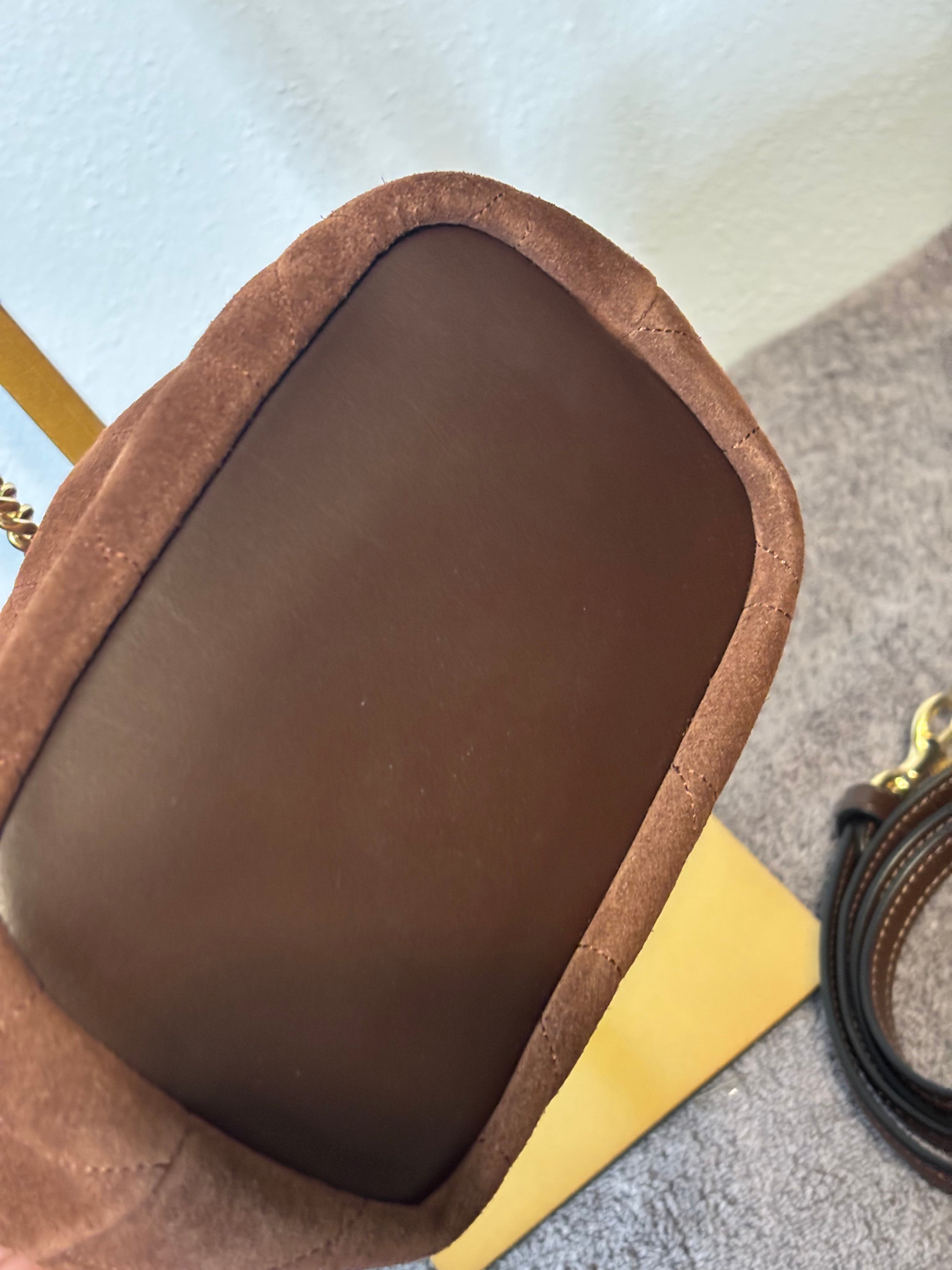 Coach Faye Mini Quilted Suede Drawstring Bag in Maple – New without Tags