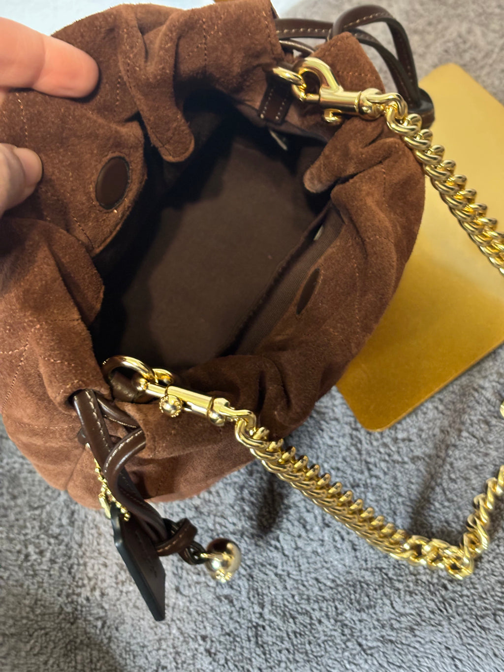 Coach Faye Mini Quilted Suede Drawstring Bag in Maple – New without Tags