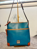 Dooney & Bourke Teal Leather Zip Shoulder Bag Brown Trim