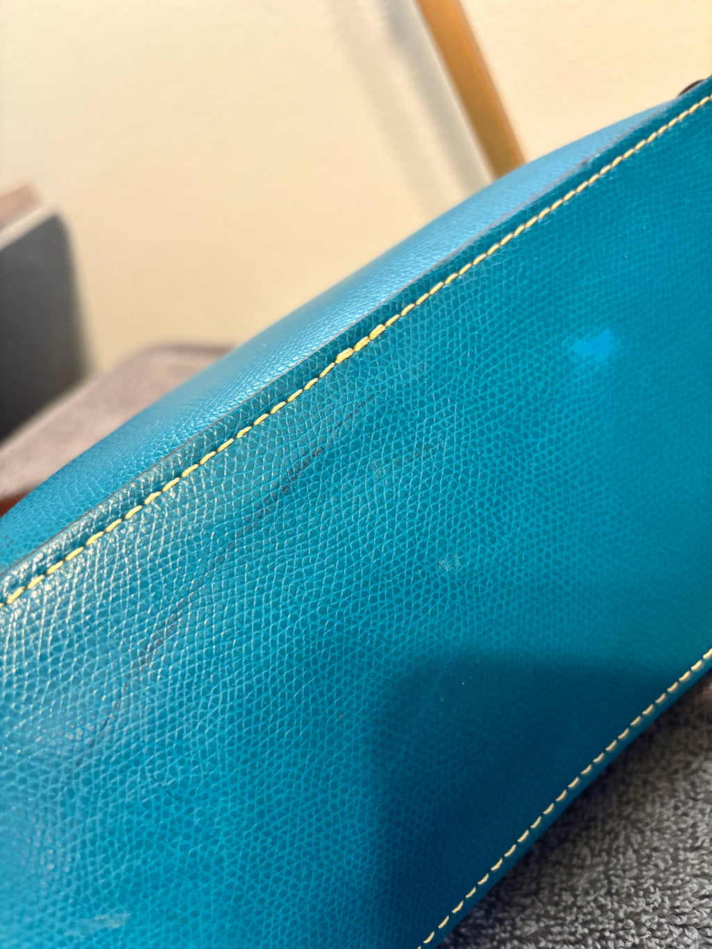 Dooney & Bourke Teal Leather Zip Shoulder Bag Brown Trim