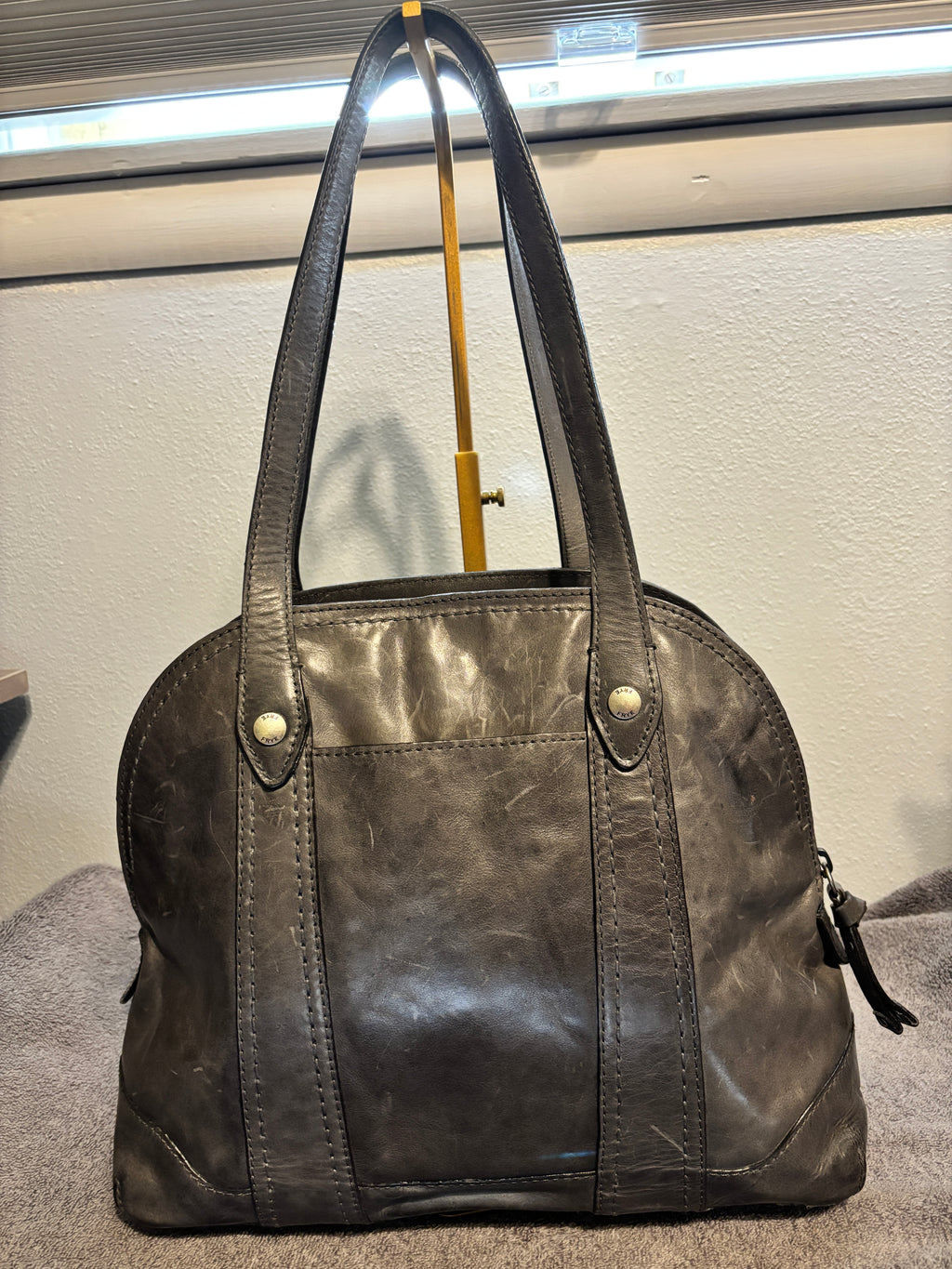 Frye Gray Distressed Leather Shoulder Bag
