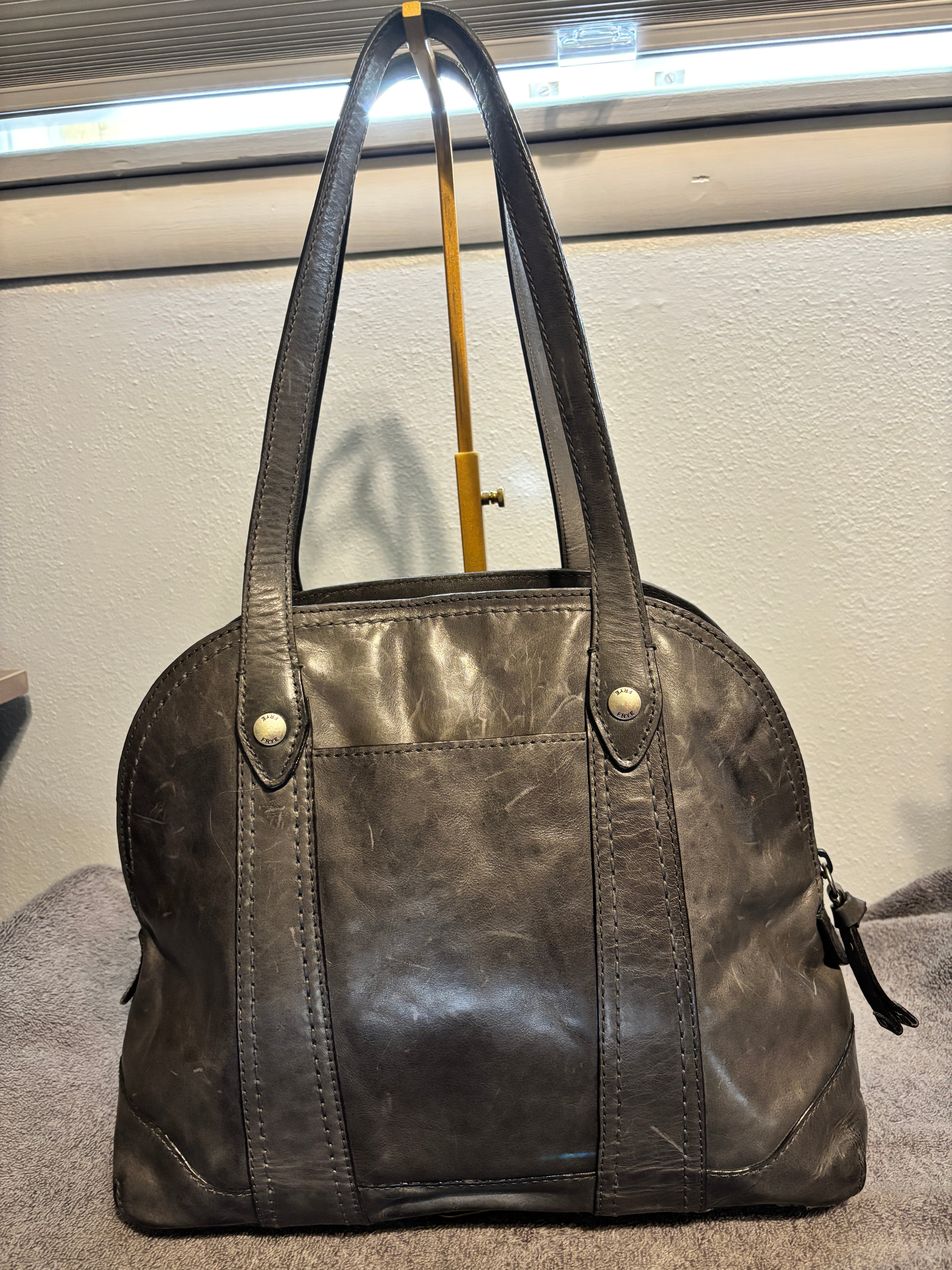 Frye Gray Distressed Leather Shoulder Bag