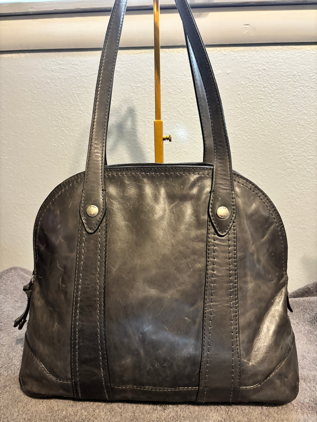 Frye Gray Distressed Leather Shoulder Bag