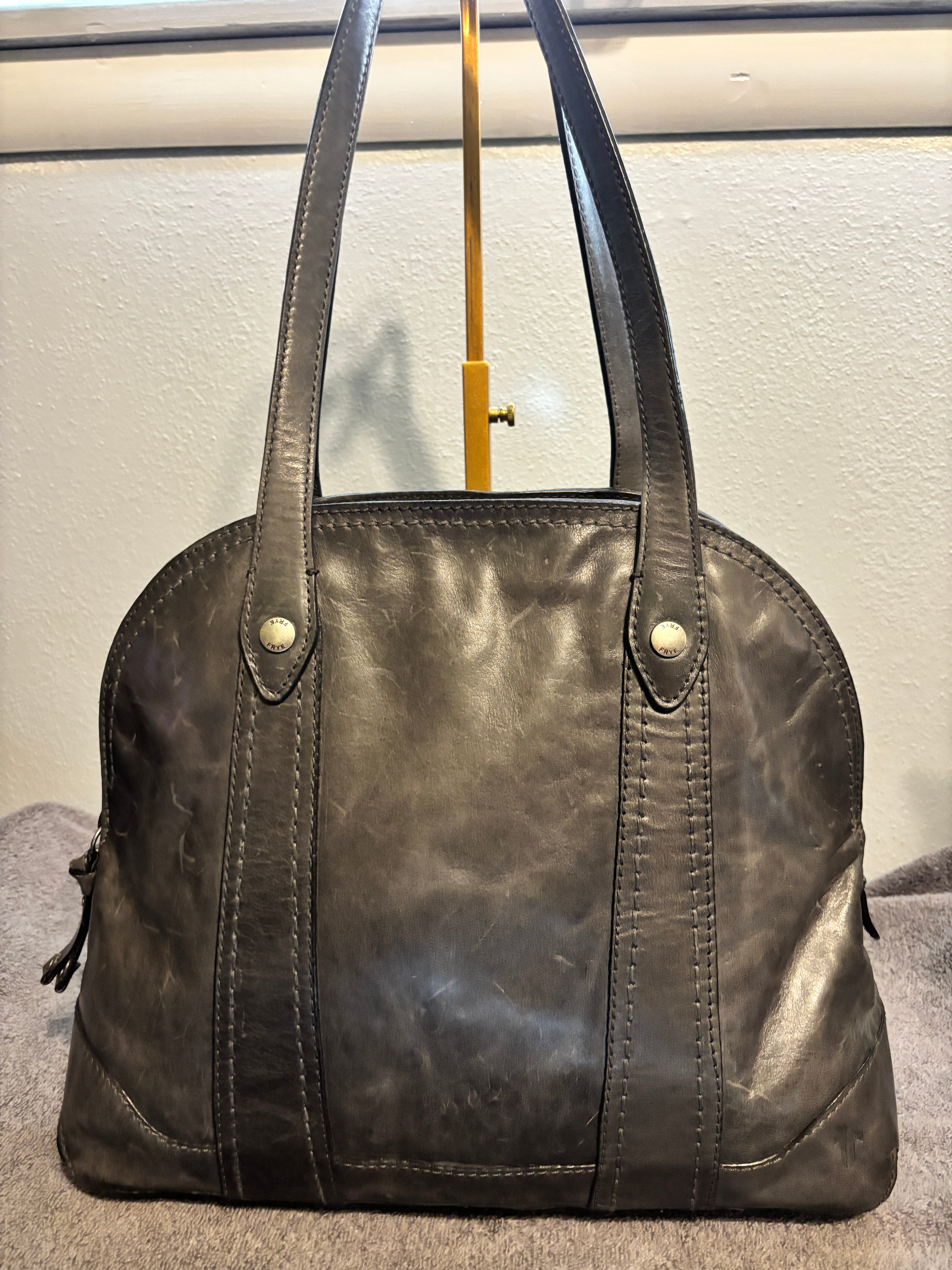 Frye Gray Distressed Leather Shoulder Bag