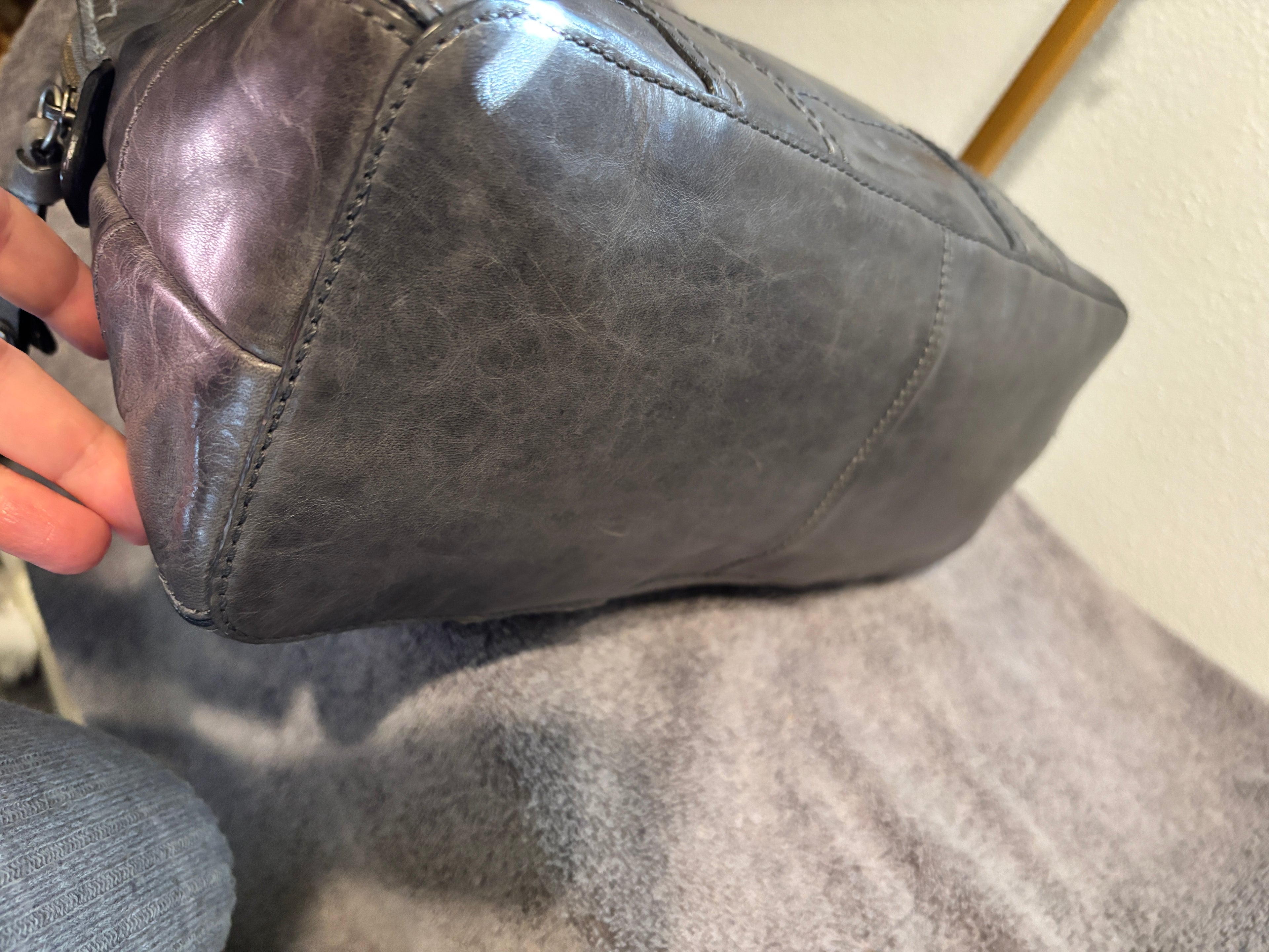 Frye Gray Distressed Leather Shoulder Bag