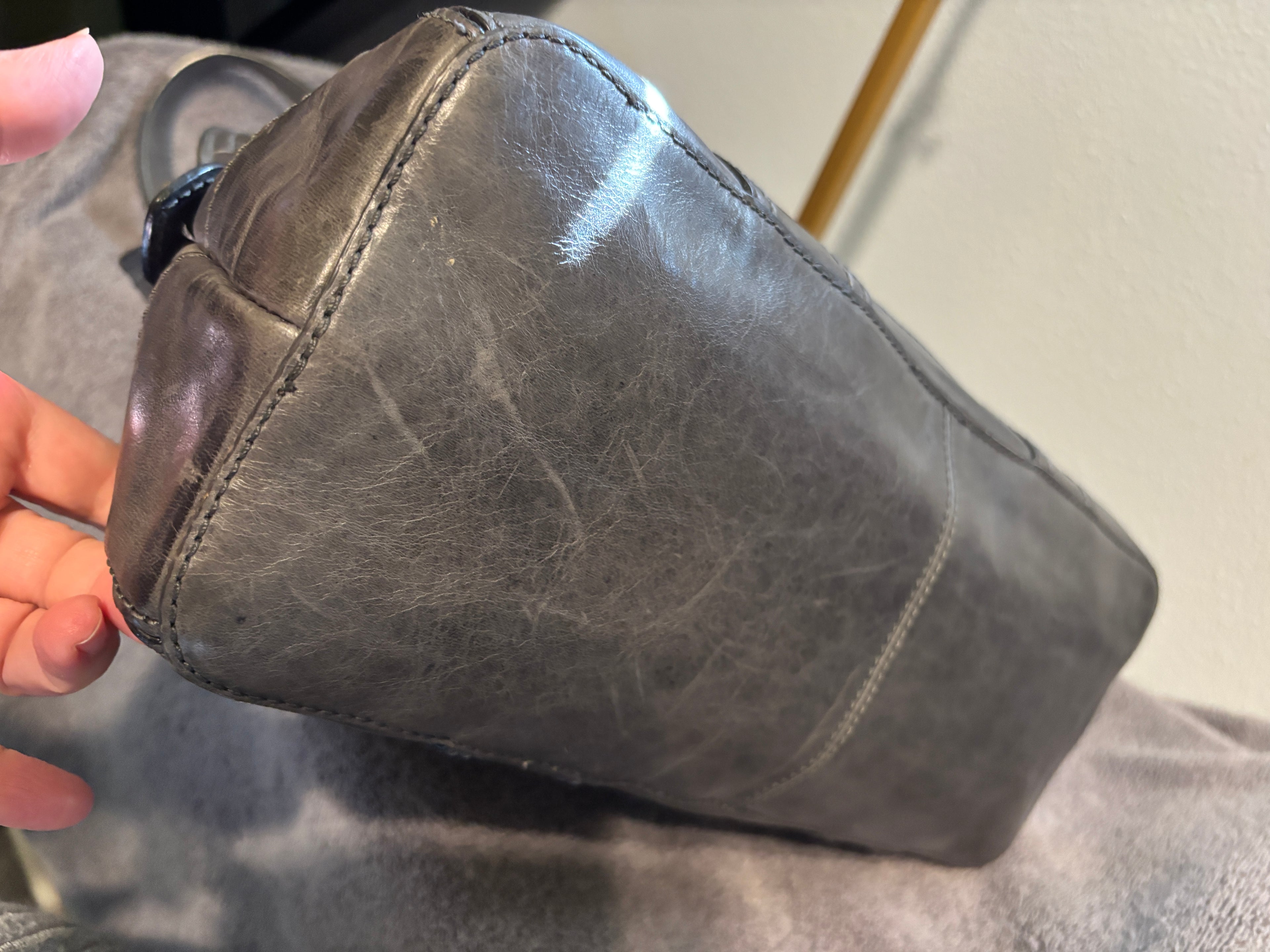 Frye Gray Distressed Leather Shoulder Bag