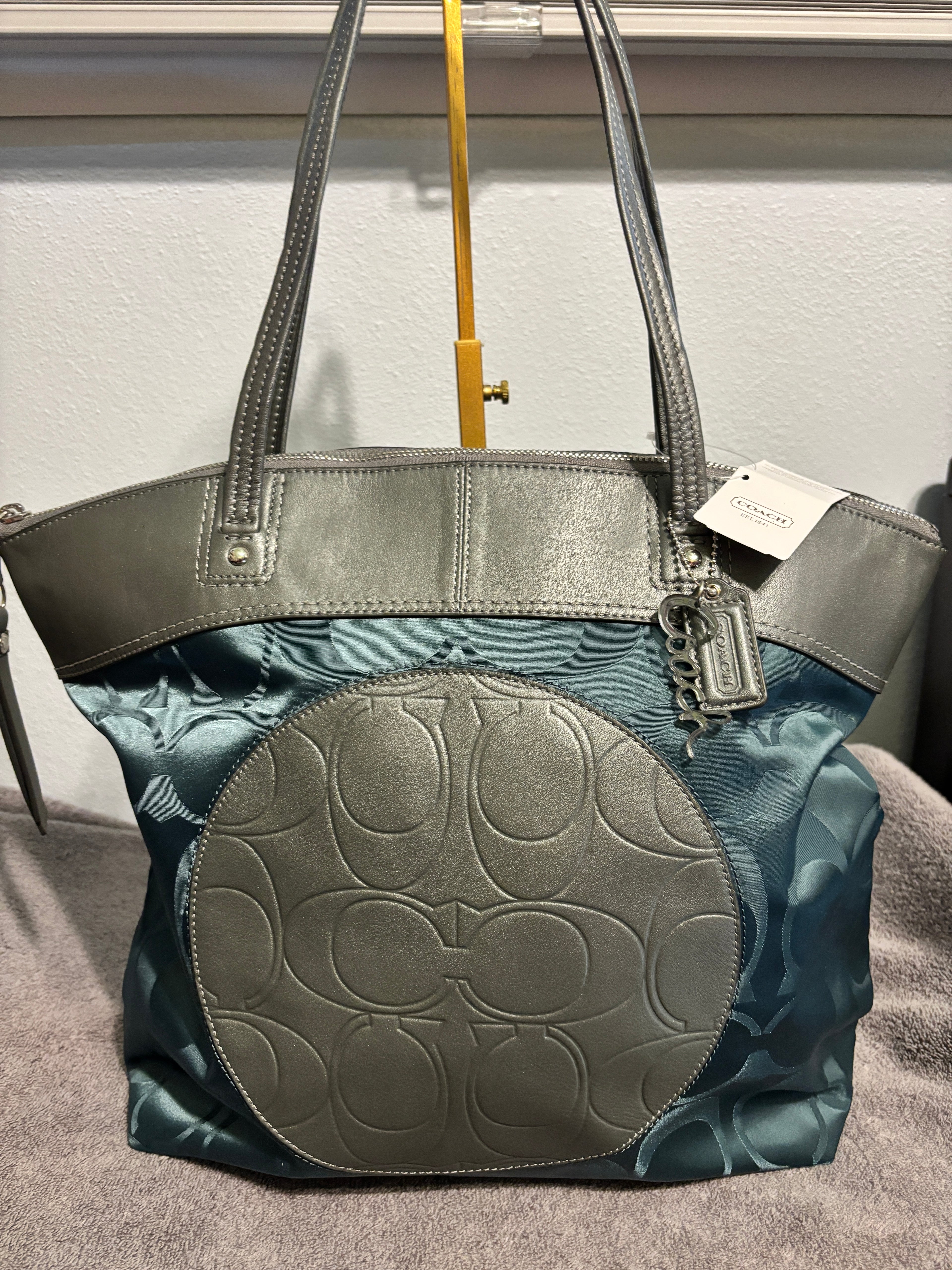Coach Laura Nylon Teal Tote Bag F19440 New With Tags