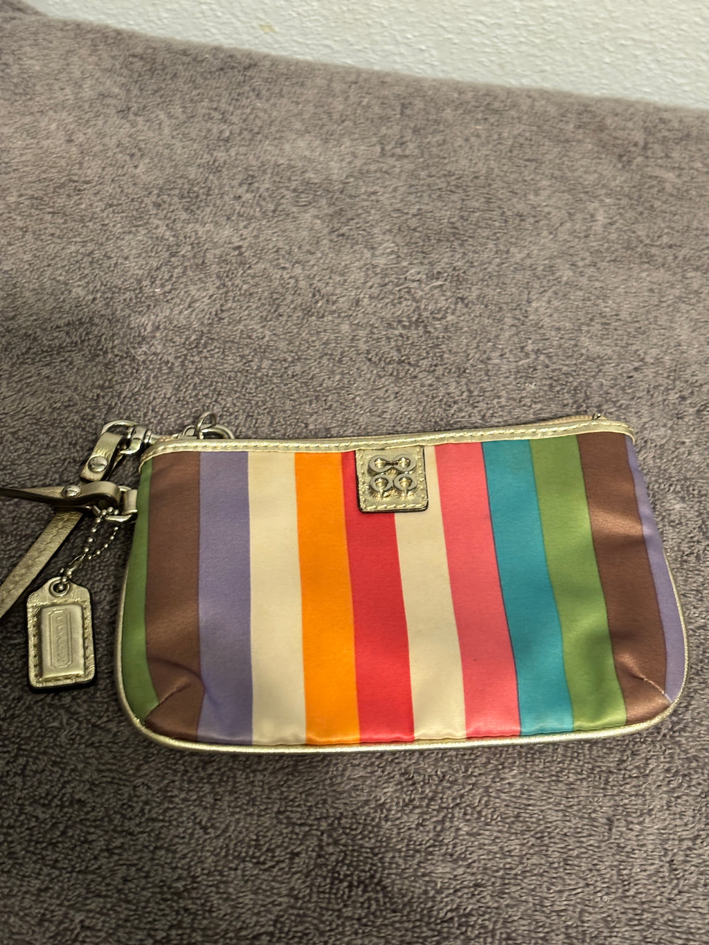 Coach Legacy Rainbow Stripe Wristlet Pouch Multicolor