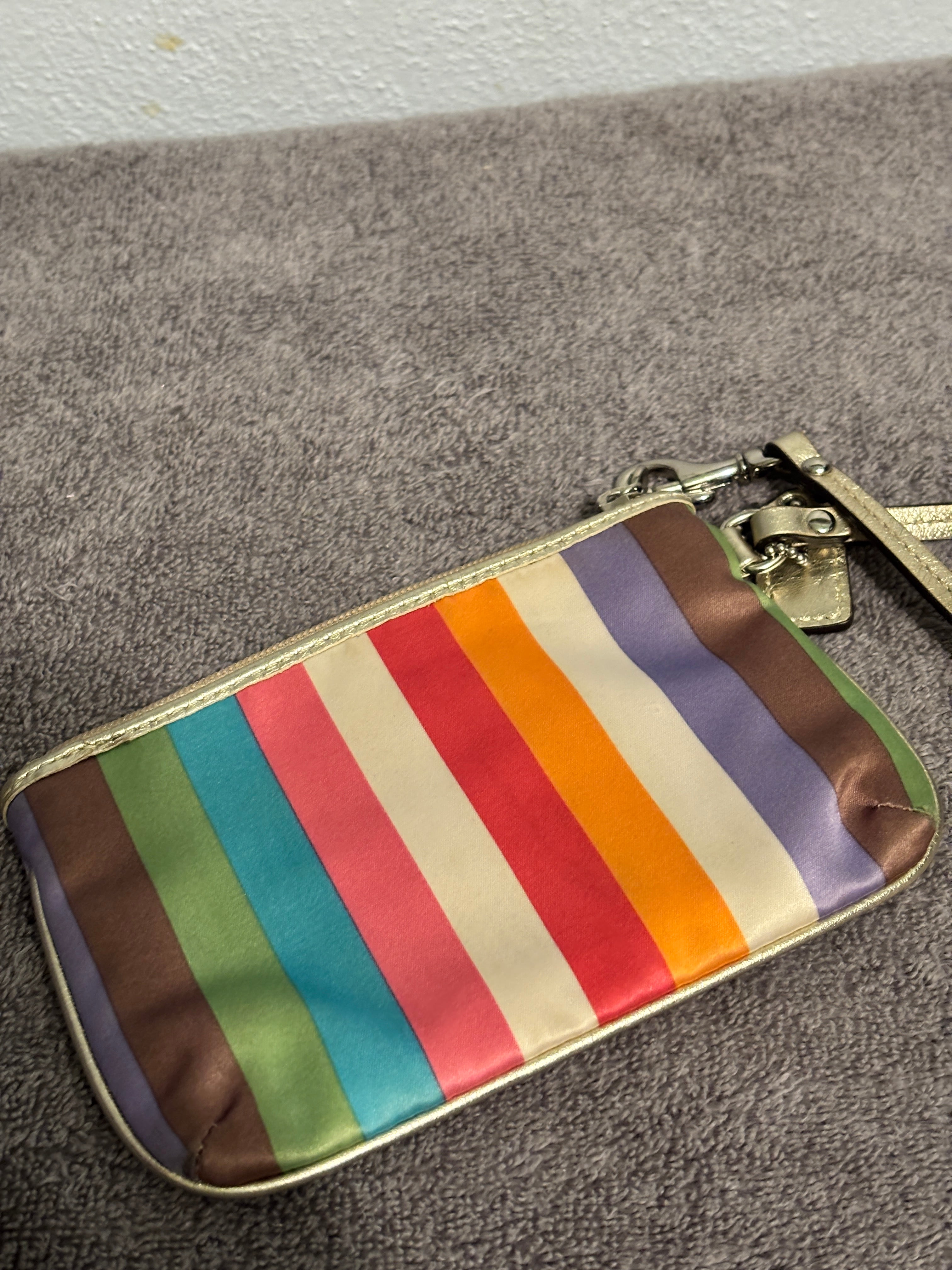 Coach Legacy Rainbow Stripe Wristlet Pouch Multicolor