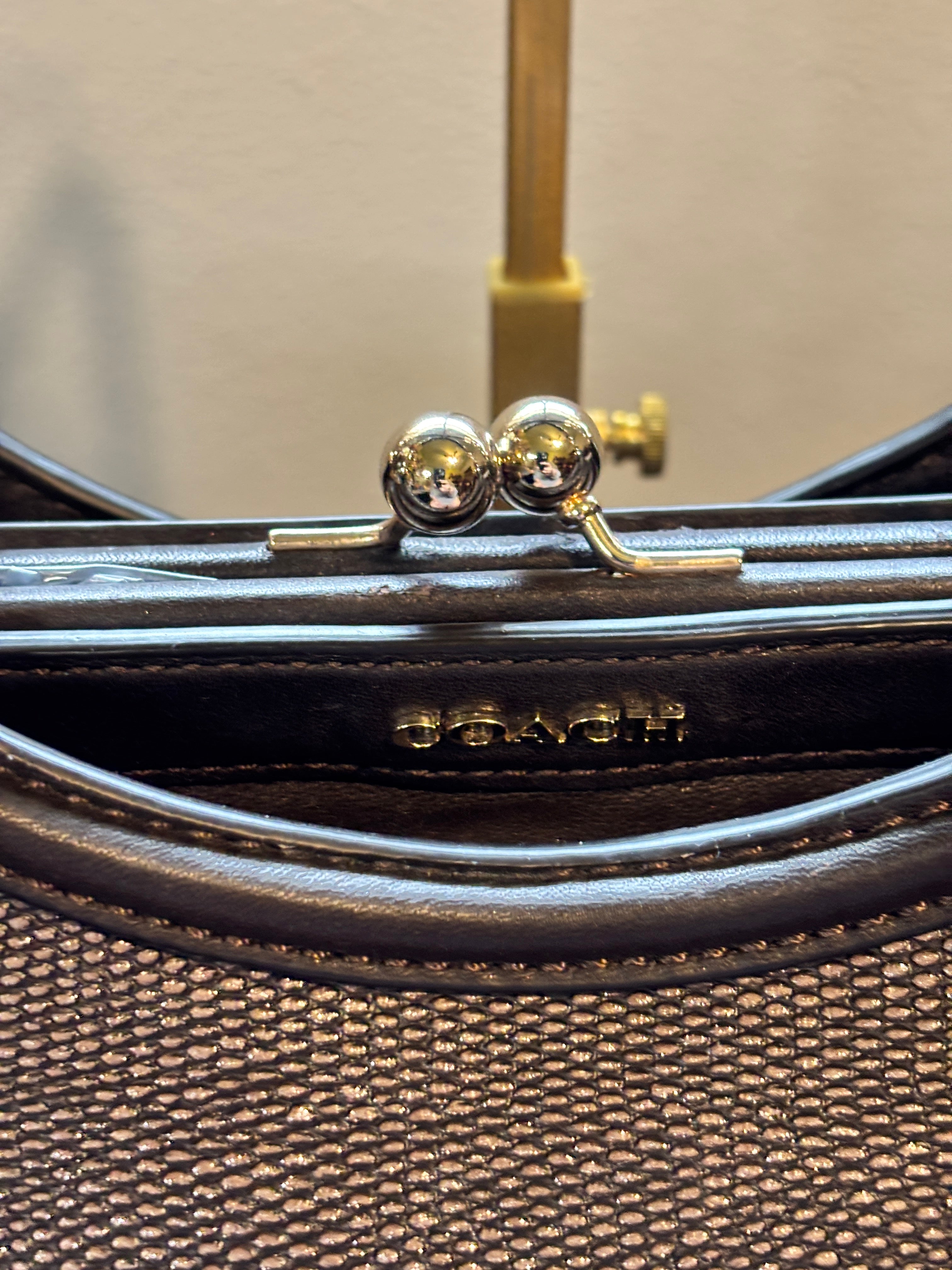 Coach Madison Pinnacle Caroline Kisslock Satchel Lizard Embossed Leather Plum