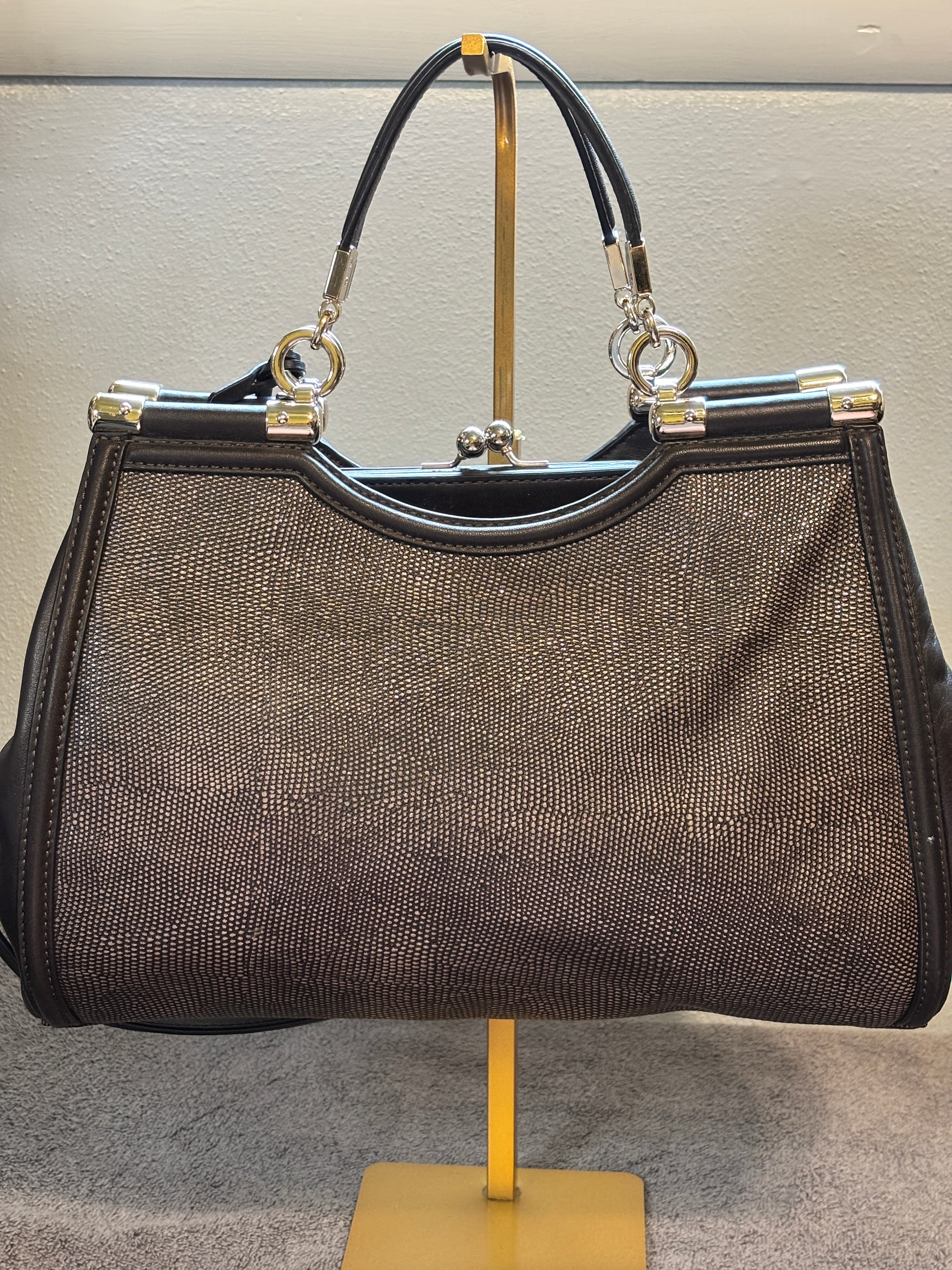 Coach Madison Pinnacle Caroline Kisslock Satchel Lizard Embossed Leather Plum