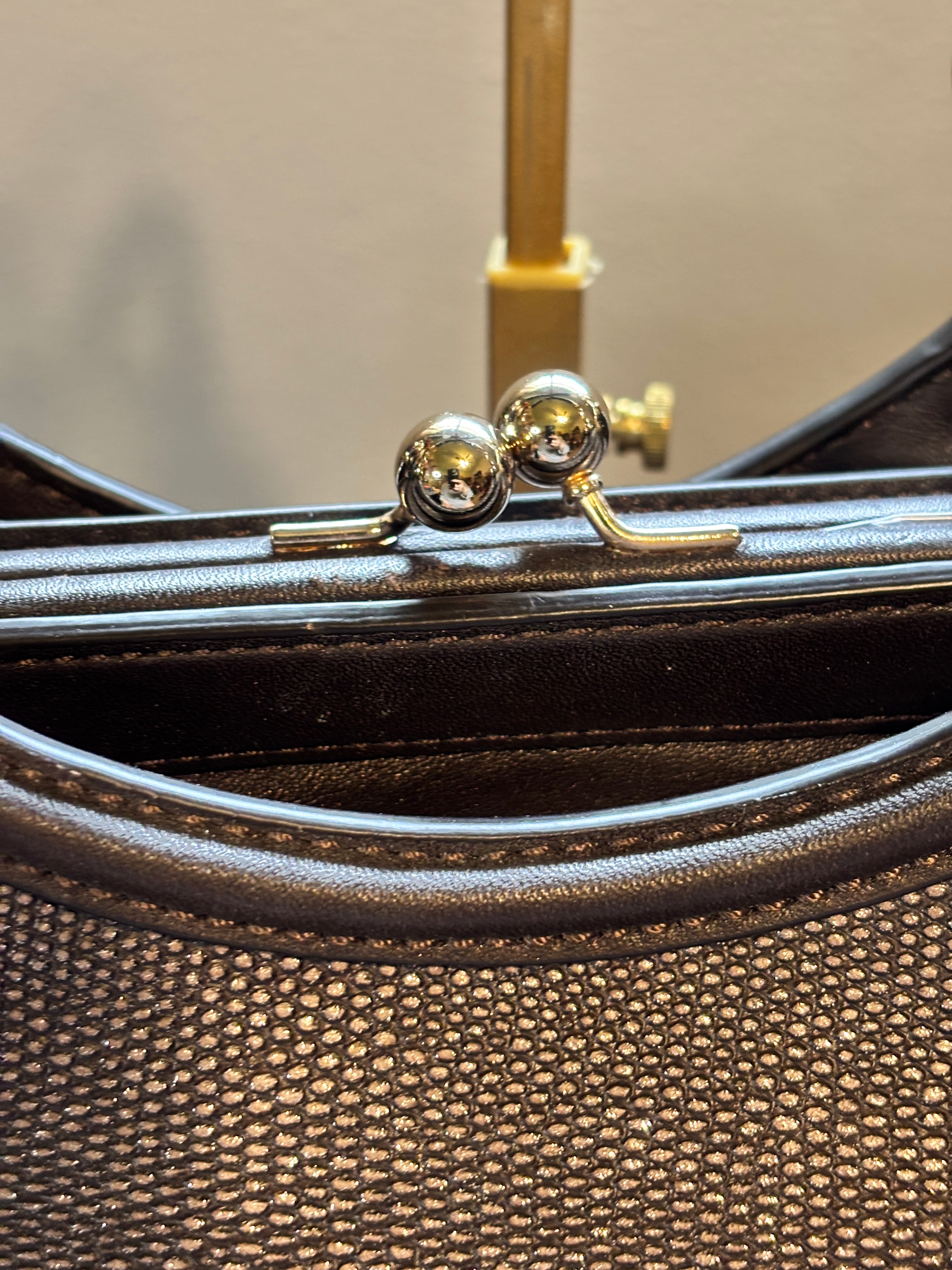 Coach Madison Pinnacle Caroline Kisslock Satchel Lizard Embossed Leather Plum