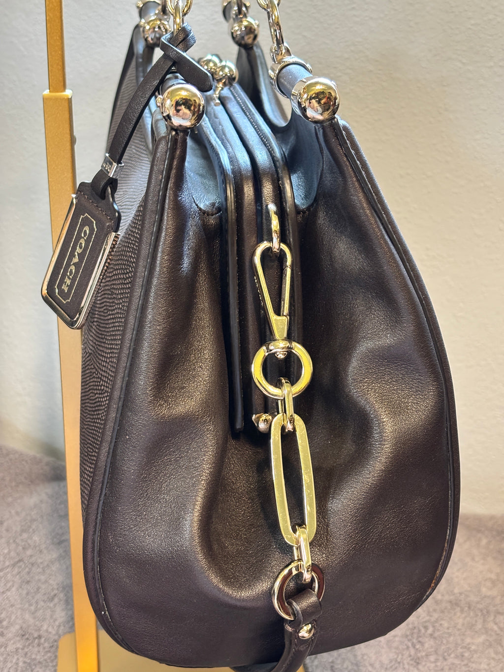 Coach Madison Pinnacle Caroline Kisslock Satchel Lizard Embossed Leather Plum