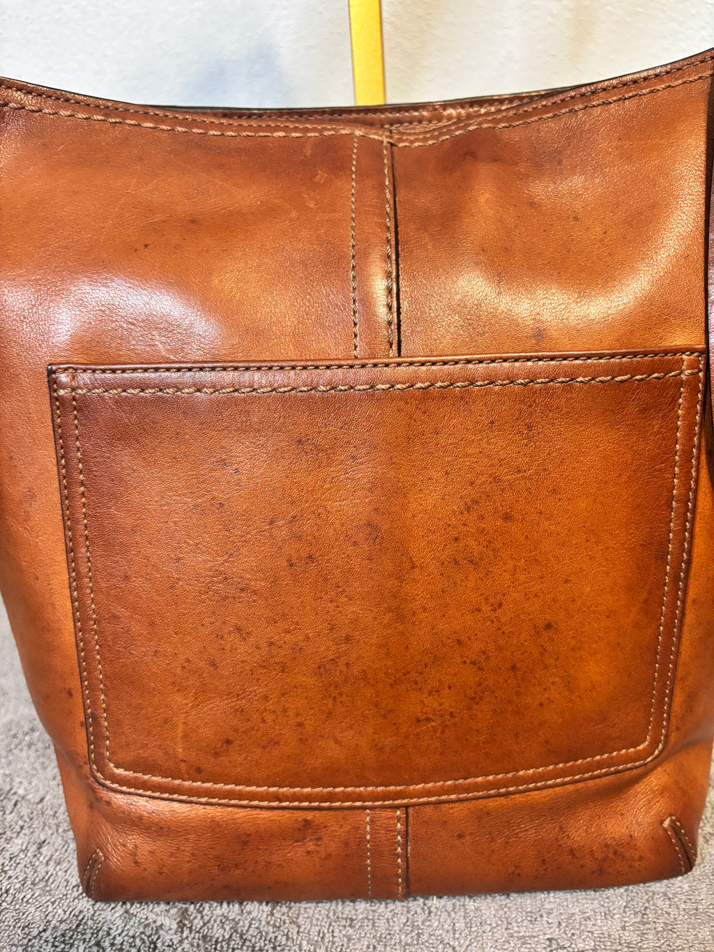 Coach F12376 Cognac Leather Hobo Shoulder Bag Tattersall Lining