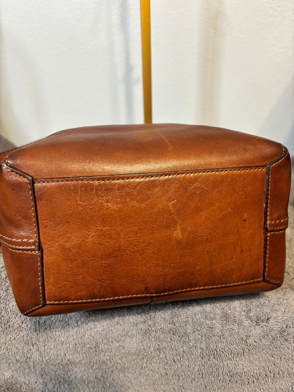 Coach F12376 Cognac Leather Hobo Shoulder Bag Tattersall Lining