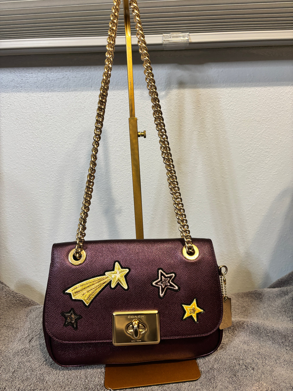Coach Cassidy Star Patch Purple Leather Chain Flap Bag F38341