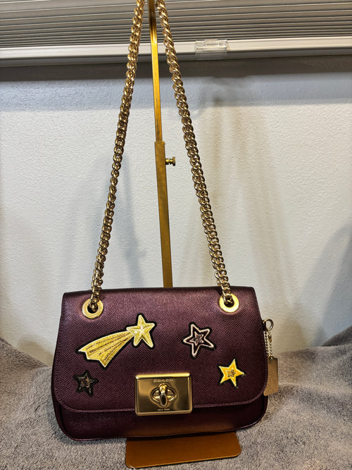 Coach Cassidy Star Patch Purple Leather Chain Flap Bag F38341