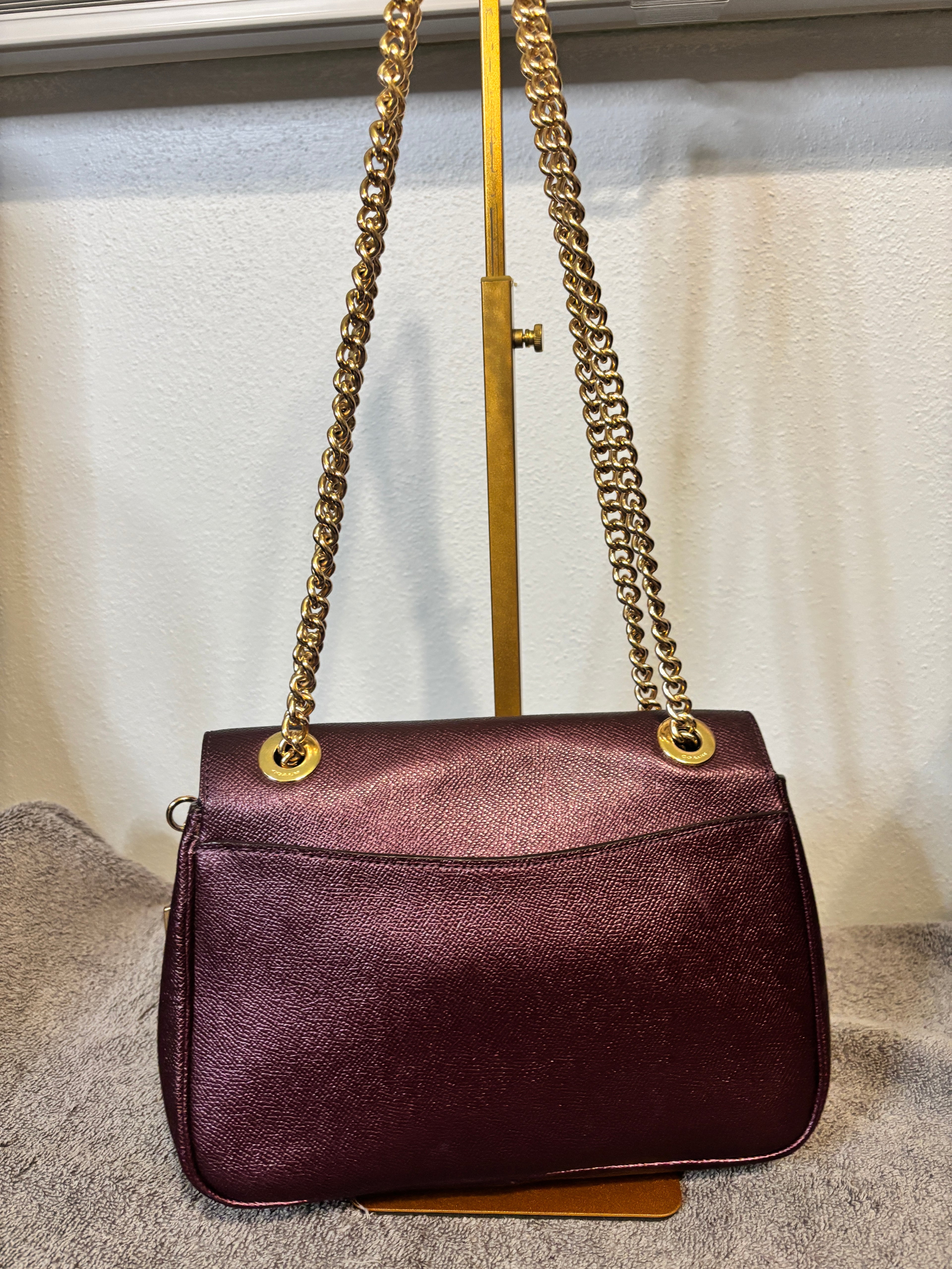 Coach Cassidy Star Patch Purple Leather Chain Flap Bag F38341