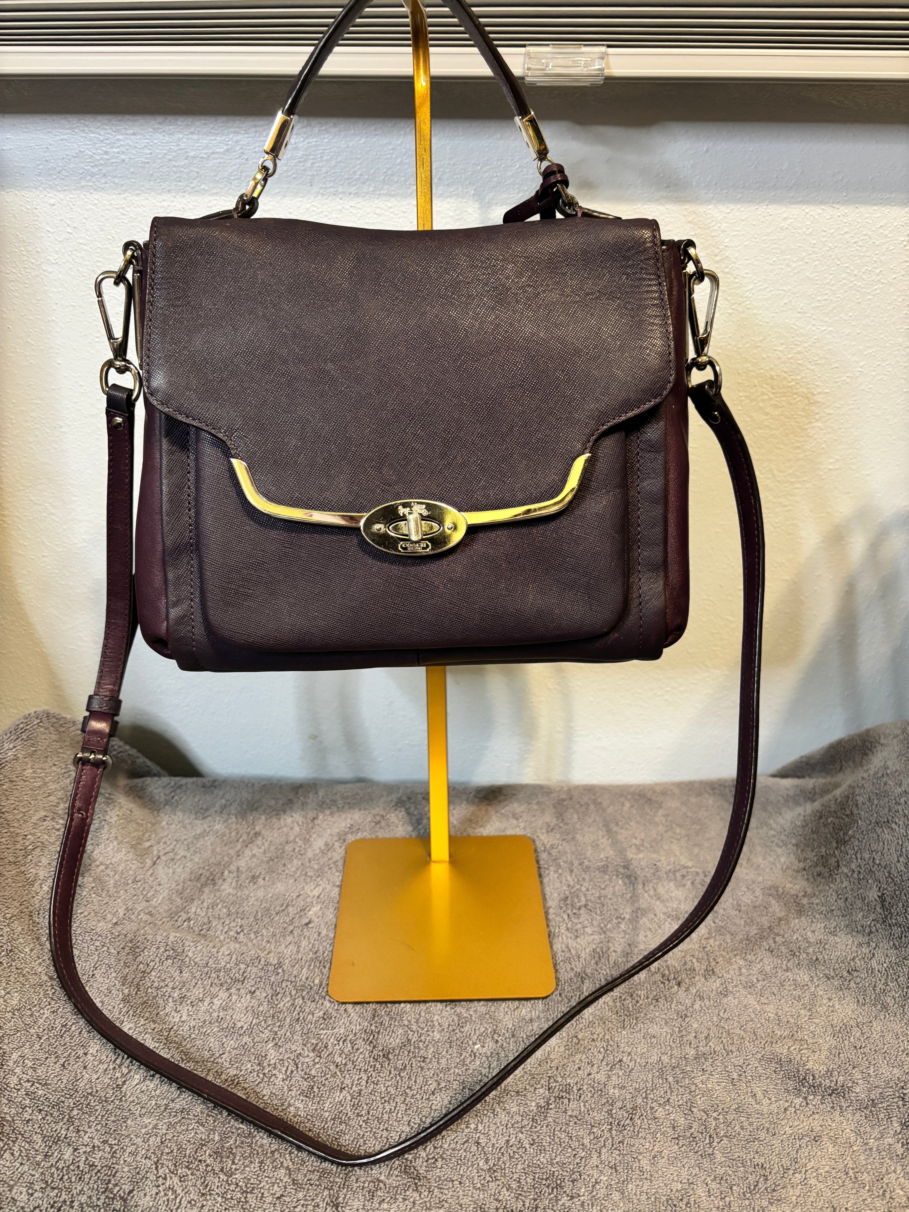 Coach Madison Sadie Flap in rich purple saffiano leather