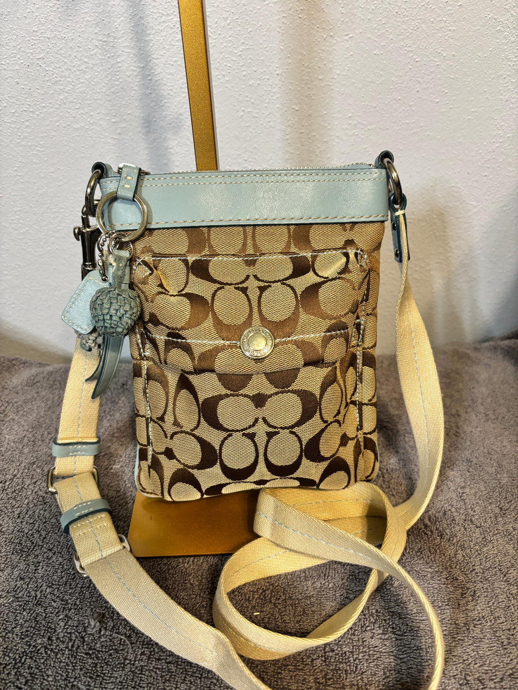 Coach Signature Canvas Crossbody Blue Leather Trim K05J-7082