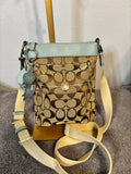 Coach Signature Canvas Crossbody Blue Leather Trim K05J-7082