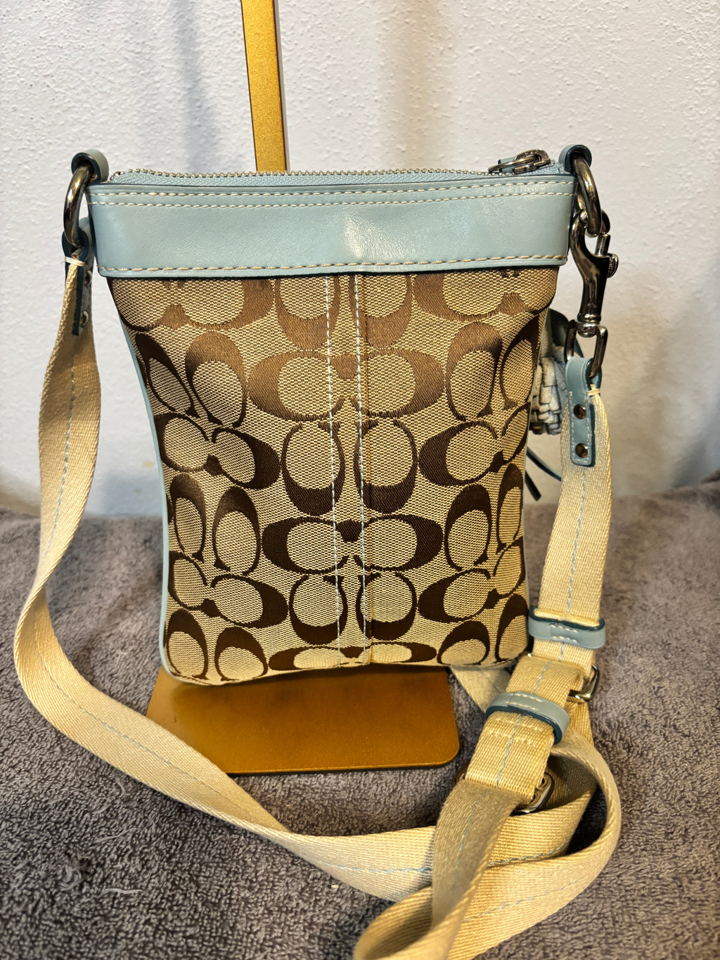 Coach Signature Canvas Crossbody Blue Leather Trim K05J-7082