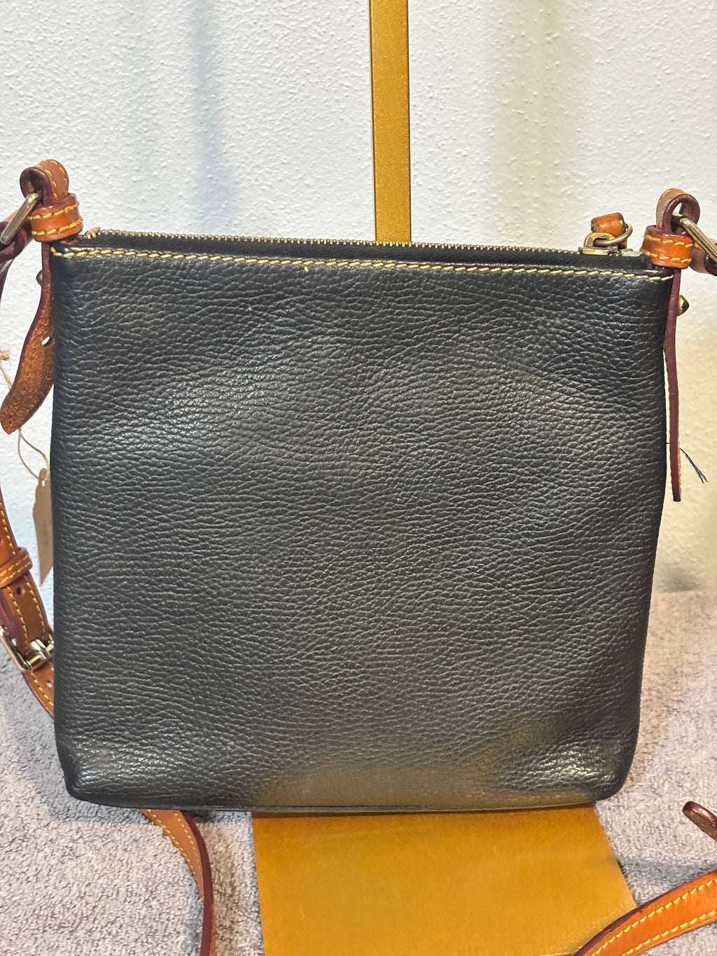 Dooney & Bourke Black Pebble Leather Crossbody Bag Brown Trim