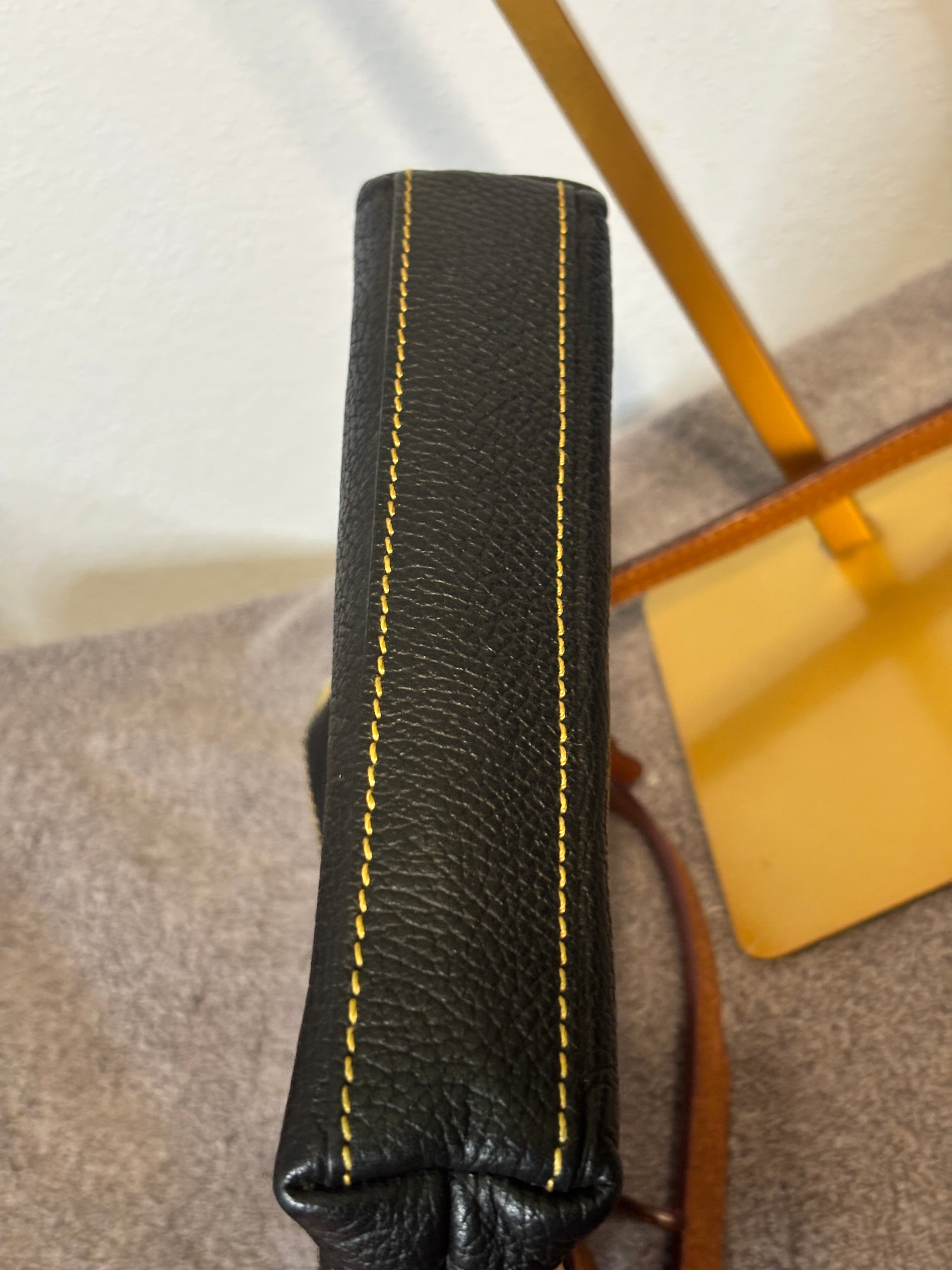 Dooney & Bourke Black Pebble Leather Crossbody Bag Brown Trim
