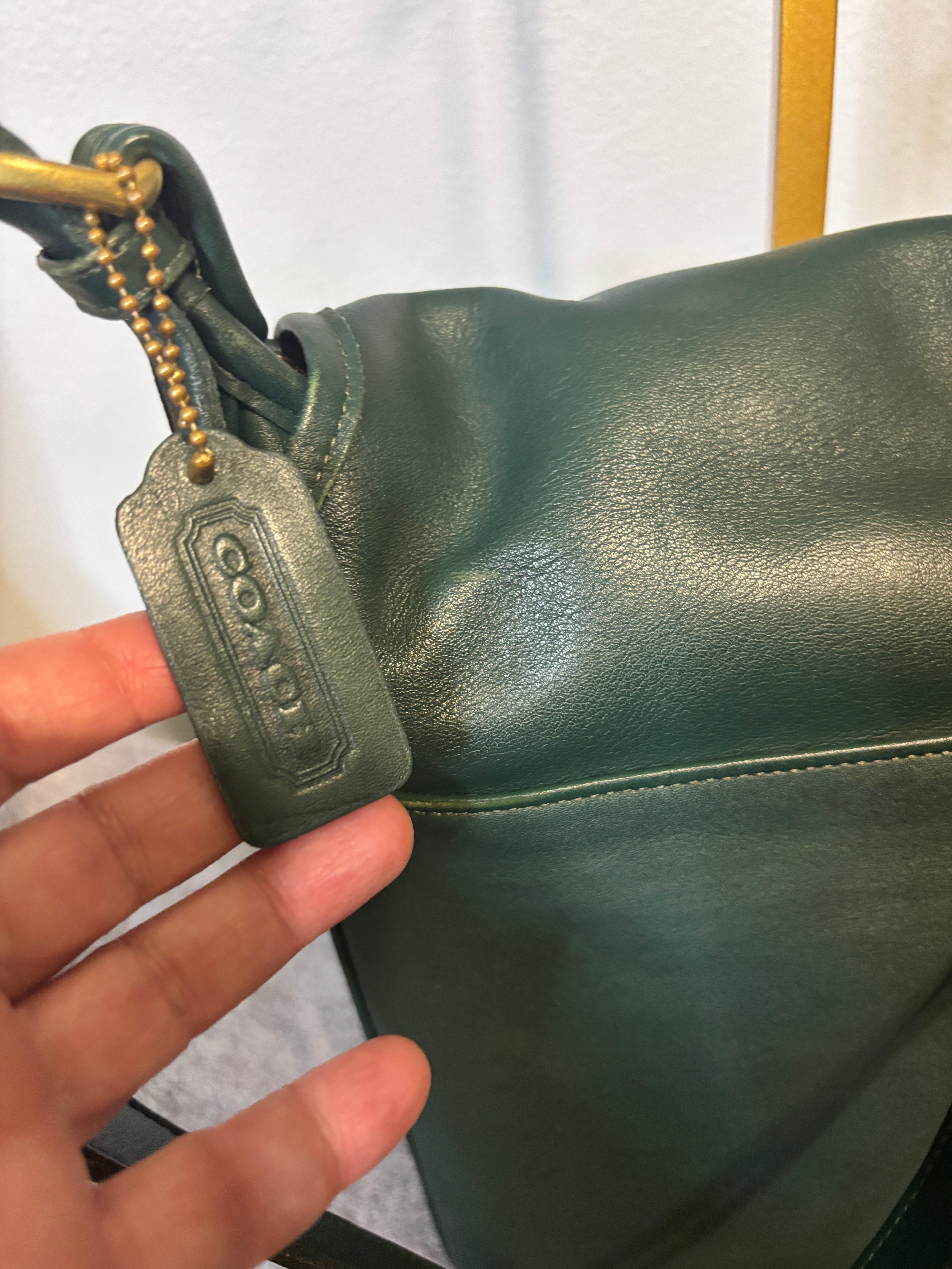 Vintage Coach Whitney 4115 Bottle Green Leather Crossbody USA Made